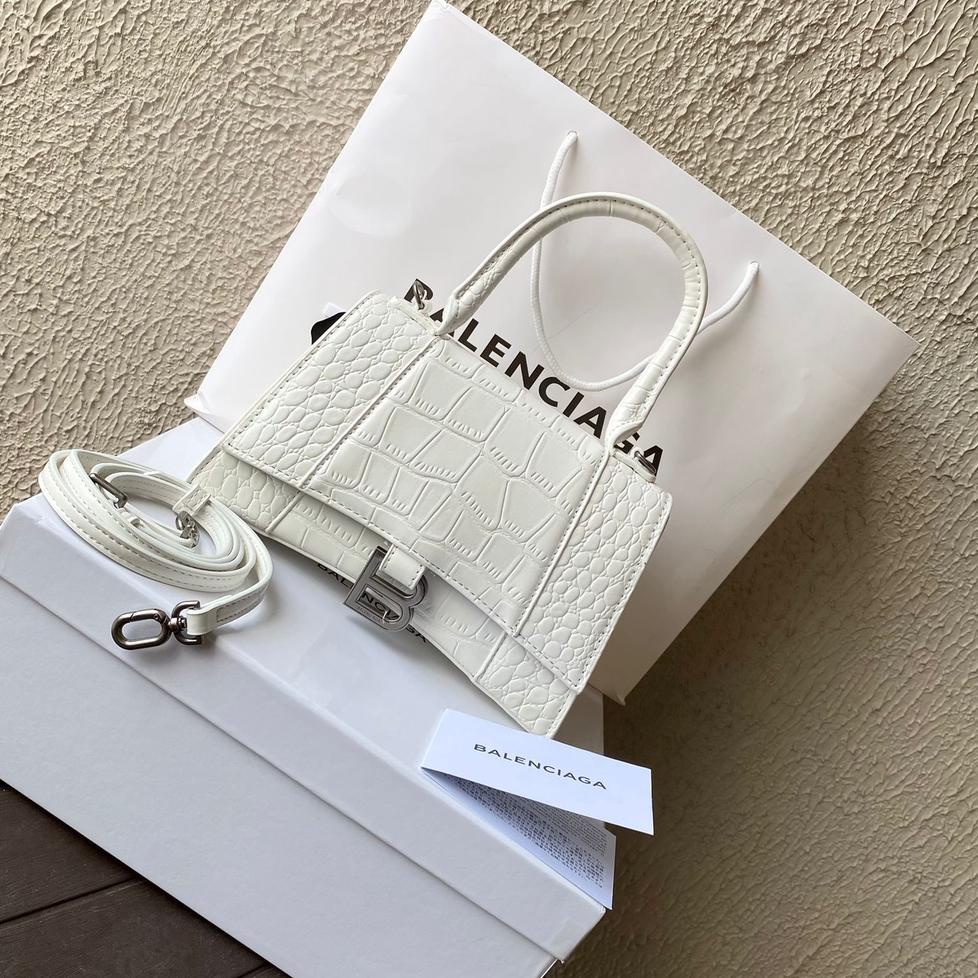 GRATIS ONGKIR DB2072 TAS BALEN*CIAGA HOURGLASS CROCO FREE PAPERBAG + BOX MEDIUM SIZE TOP HANDLE TAS 