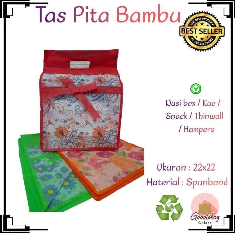 

Goodiebaggalaxy Goodie bag pita hajatan bambu box nasi 22x22 spunbond motif syukuran besek murah