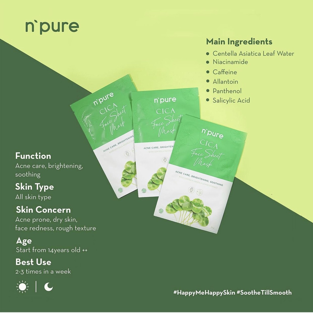 NPURE Centella Asiatica Sheet Mask / Masker Wajah