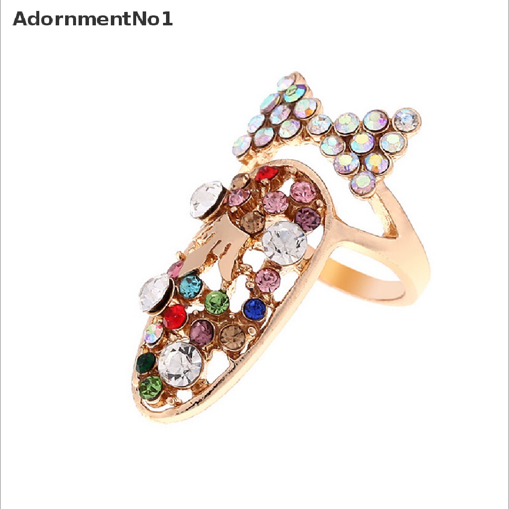 (AdornmentNo1) Cincin Kuku Elegan Motif Mahkota / Bunga / Simpul Pita Aksen Kristal Untuk Perhiasan Wanita