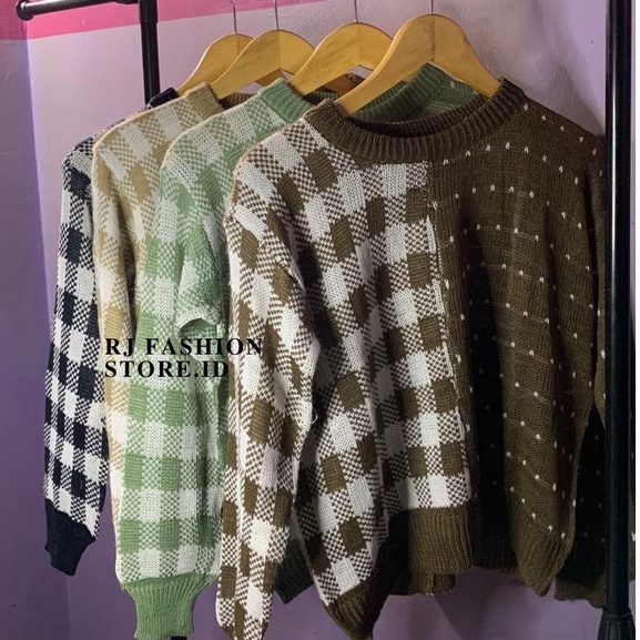 RAIN SWEATER RAJUT KOREA / ATASAN RAJUT TWO TONE MIX / ATASAN RAJUT WANITA