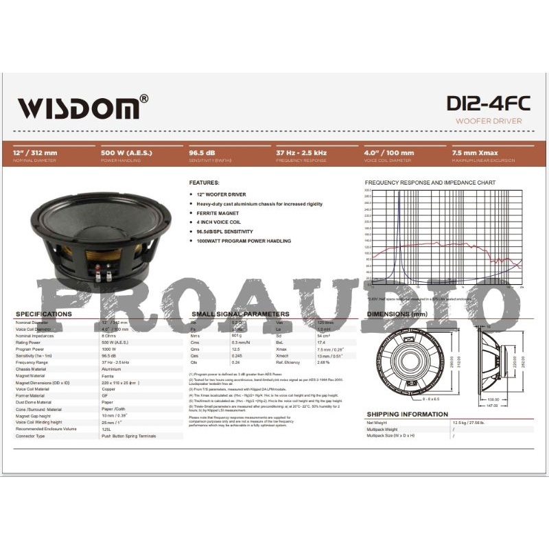 Speaker Wisdom 12 Inch D12-4FC D 12 4 FC D12 4FC Komponen 12 Original