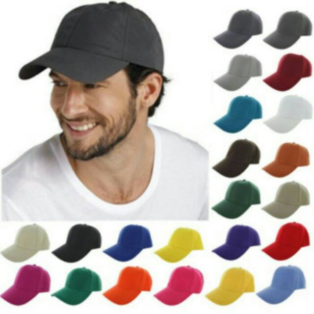 Topi baseball polos pria cowo merah hitam putih biru ungu kuning pink