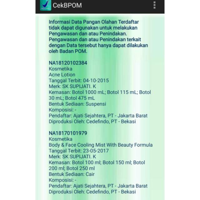 

NO BPOM semua Skincare Supijati