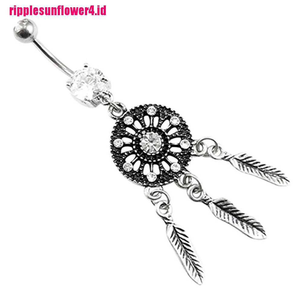 Anting Pusar Bentuk Dream Catcher Dengan Hiasan Kristal Berlian Imitasi