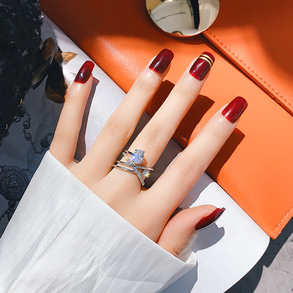 Hu Hu Hu Hu Hu Alat Bantu Pasang Kacamata♡ Cincin Multilayer Adjustable Bahan Metal Aksen Berlian Imitasi Untuk Wanita