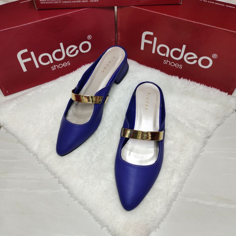SEPATU FLADEO ORI 204 / Best Seller Sepatu Selop Flatshoes Bustong Kerja Warna Navy Wanita