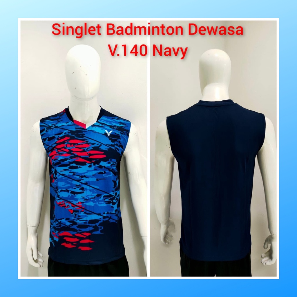 Kaos bulutangkis pria baju badminton singlet olahraga jersy wanita dewasa t-shirt outfit seragam kostum jersey casual suit pakaian jarsey oblong apparel sports jersi sudirman thomas uber cup bulu tangkis V140 navy polos