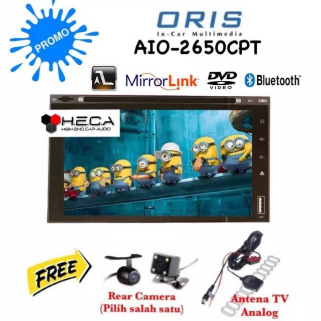 Head Unit Double din ORIS AIO-2650CPT-HRS Tape Mobil TV Mirrorlink AIO-2650CPT HRS & Kamera Mundur