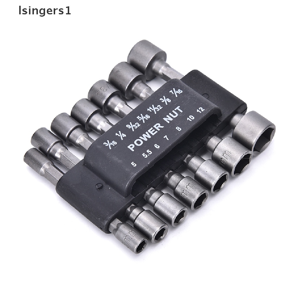 (lsingers1) 14pcs / Set Mata Bor Power Nut Driver SAE Metric Socket 1 / 4 &quot;Hex Shank