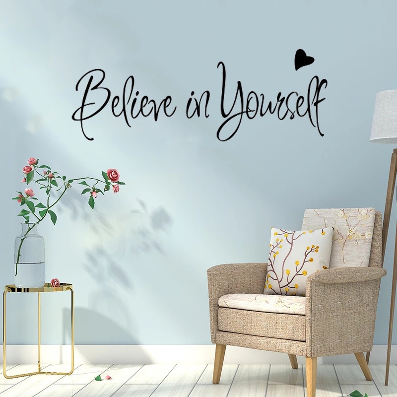 Stiker Dinding Bahan PVC Mudah Dilepas Gambar Tulisan &quot;Believe On Yourself&quot; Ukuran 20x56cm