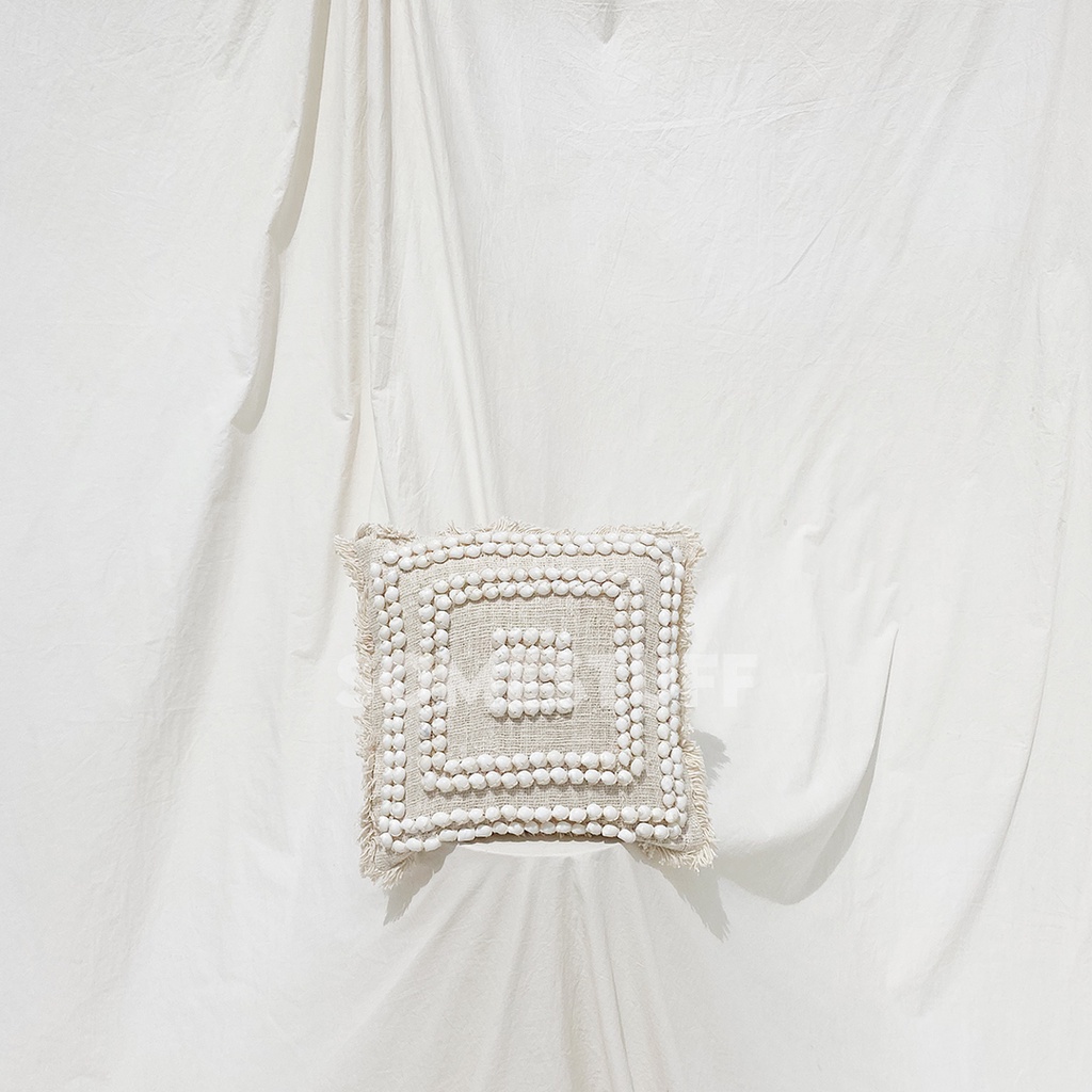 Cushion Cover Cotton Motif Kerang, Katun Natural Cushion Cover, Sarung Bantal Linen, Sarung Bantal J