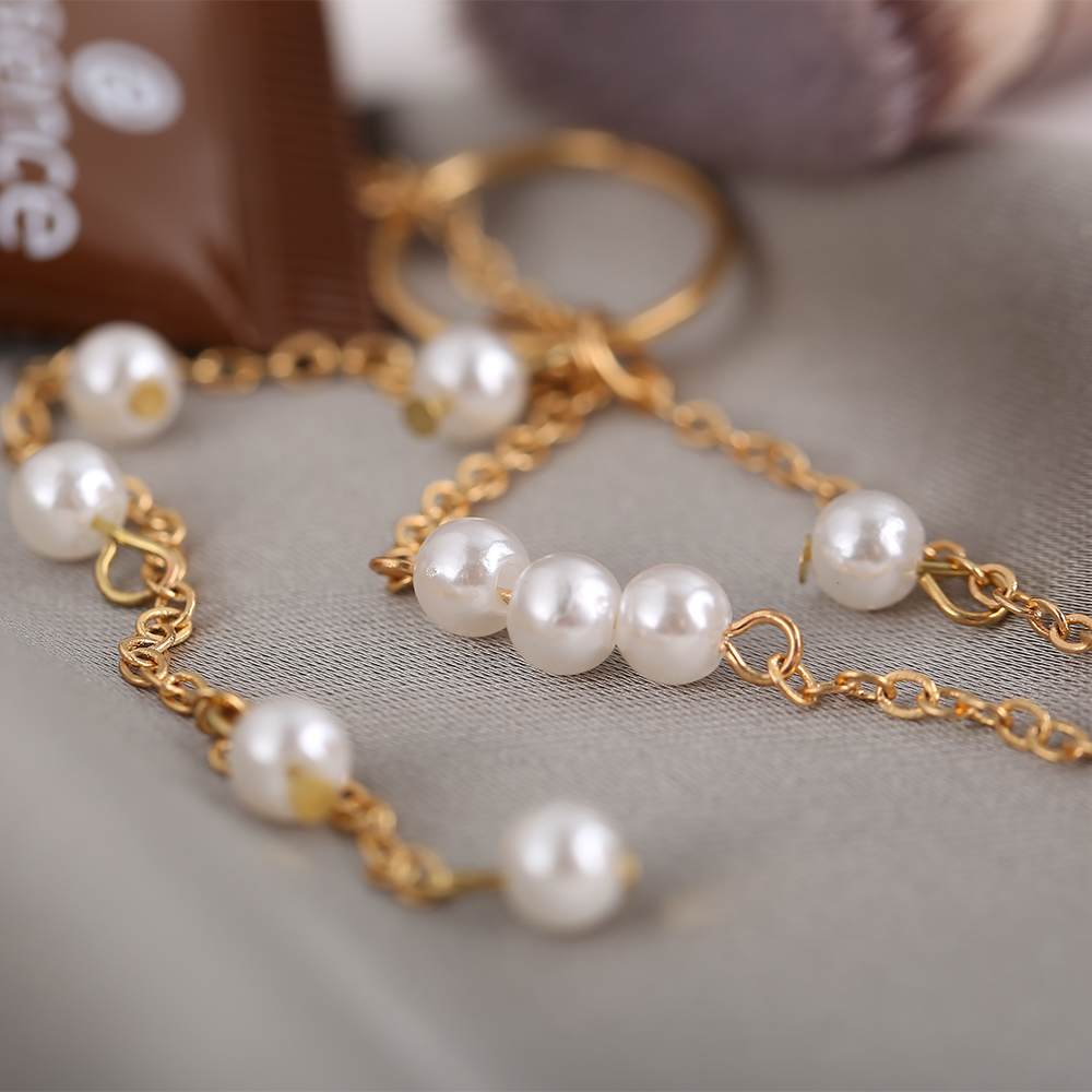 YEEZII Kalung Rantai Banyak Lapis Dengan Liontin Mutiara Warna Emas Untuk Wanita