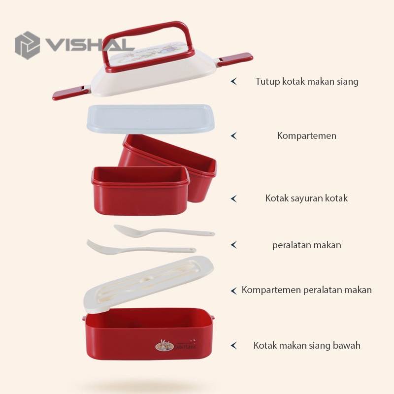 VISHAL Lunch Box Sekat Jerami Gandum Lunch Box Kotak Makan Anak Free Sendok Tempat Makan BPA Free VS-75