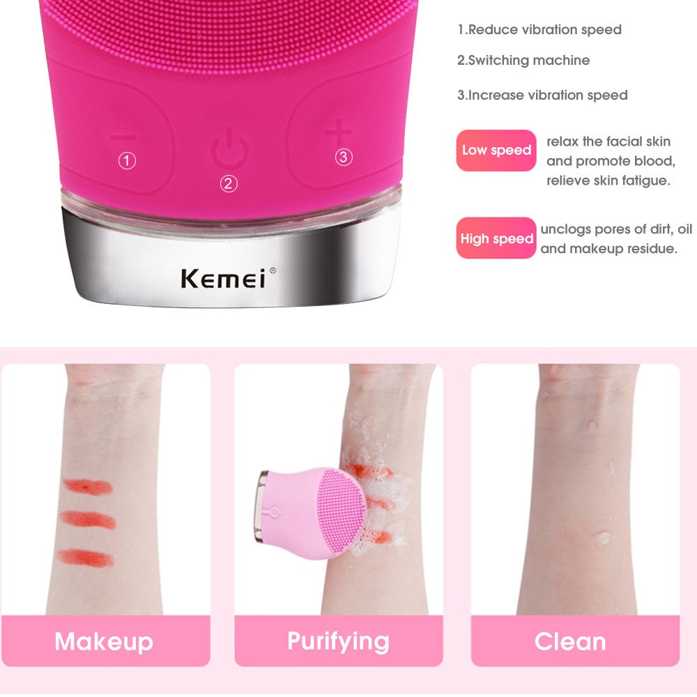 Kemei KM-1069 USB Charging Facial Cleansing Brush Vibrating Skin Care Tool untuk