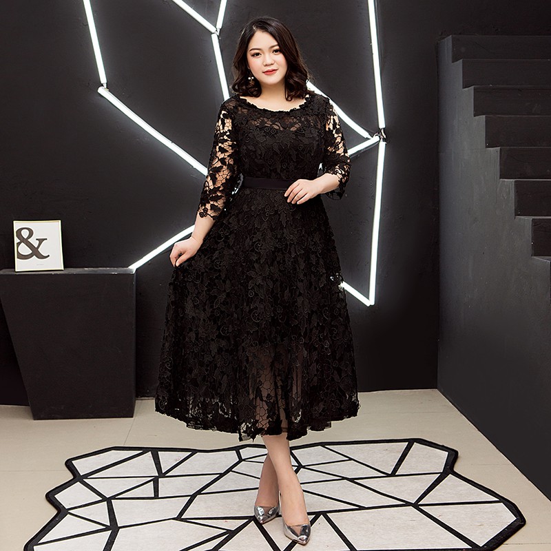 Gaun Pesta 1908011 Big Size Hitam Party Dress Gown