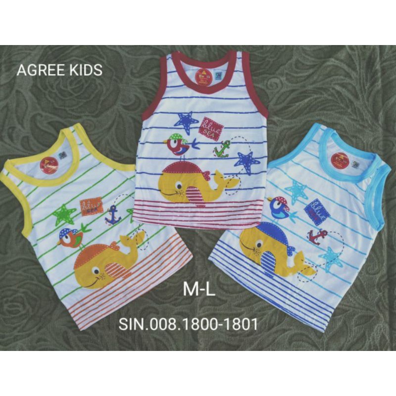 3PCS Singlet Anak Agreekids / singlet santai / Pakaian Dalam Anak /  Singlet Kaos / Kaos Kutang Anak