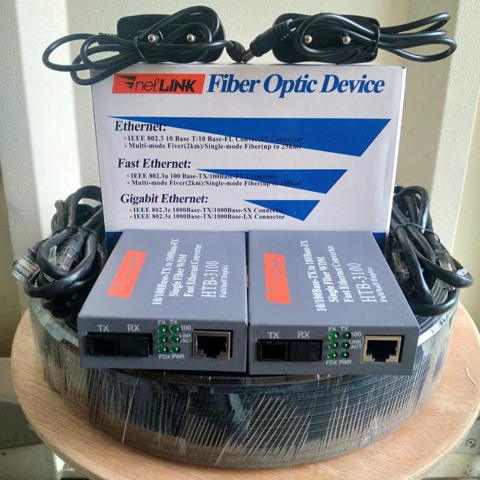 Paket kabel fiber optik 75M dan sepasang netlink htb 3100