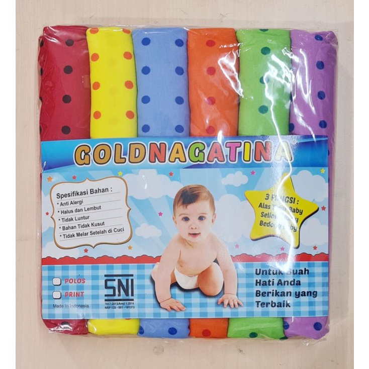 6in1 Bedong Bayi Goldnagatina Rainbow Pelangi motif Boneka Kecil / Dot uk 90x100 bahan lembut  dan halus