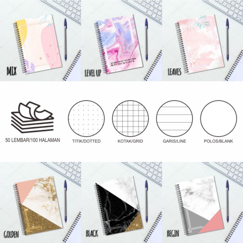 

NOTEBOOK/JURNAL GRID/DOTTED/ BLANK/LINE A5