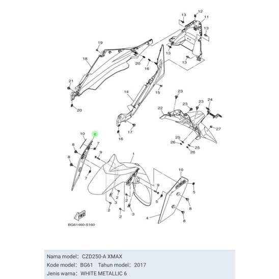 STAY FENDER KUPINGAN SPAKBOR KANAN XMAX PUTIH ASLI ORI YAMAHA B74 F1514 00 P1