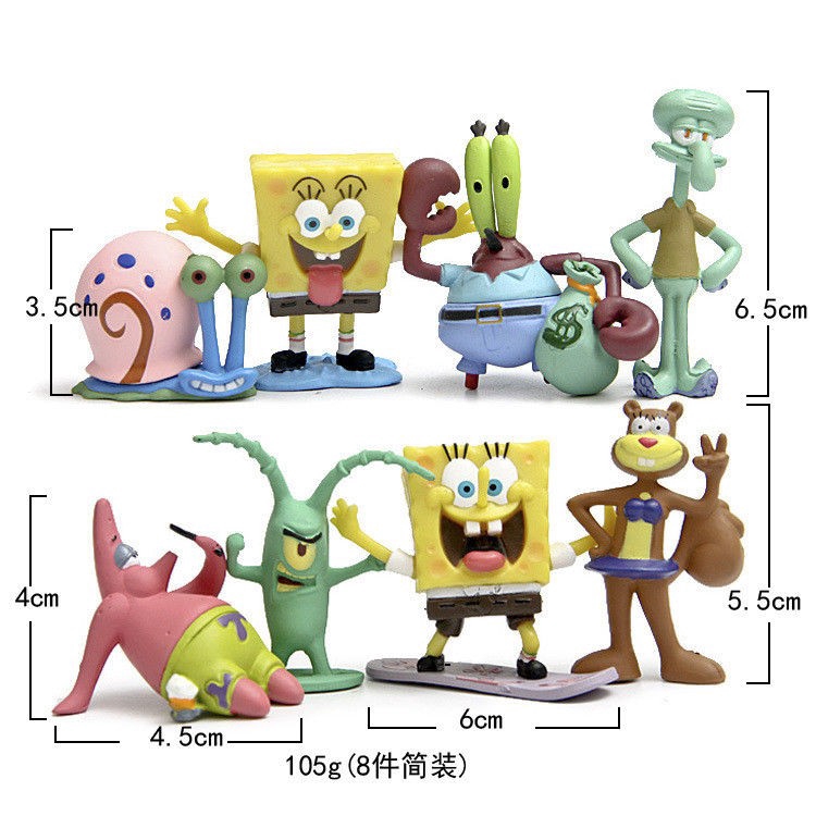 8pcs Set SpongeBob Squarepants Patrick Star Squidward Tentacles PVC Figure Toy