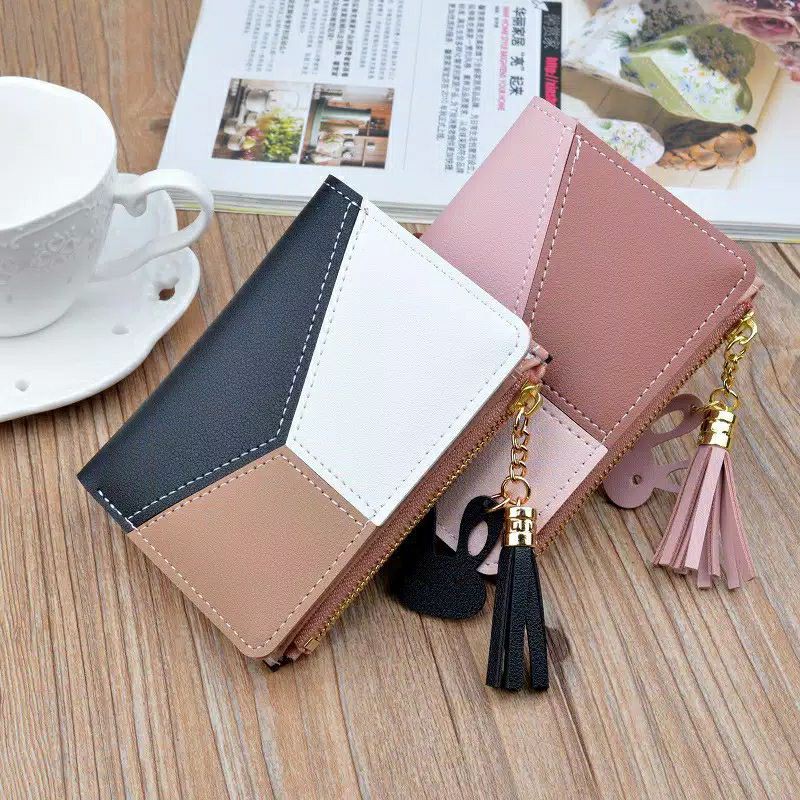 Dompet Wanita Lipat Diagonal Black Pendek Korean Wallet