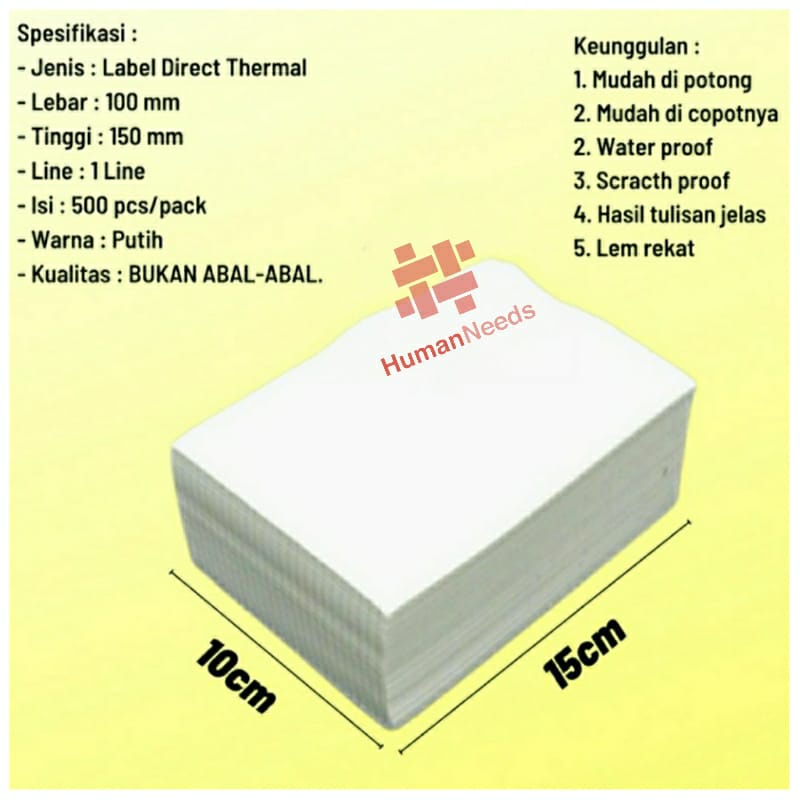 Kertas Thermal Label Sticker Barcode 100x15 ukuran A6 LIPAT 500pcs/Stiker Termal 100 x 150 Fold 500lbr tanpa Ribbon