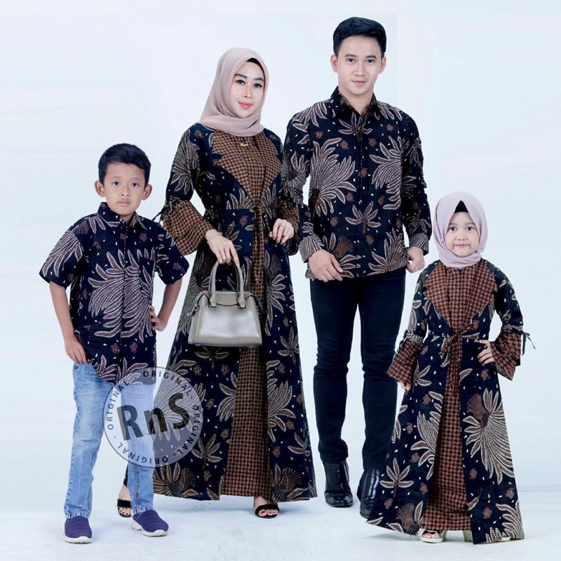 Baju Batik Couple Keluarga Jazzy Modern Pari Iket Hitam