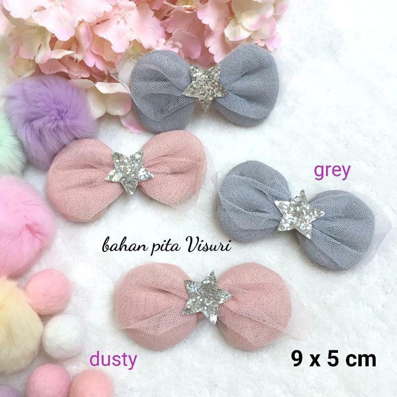 Bow Katun Bulat Hias Tulle Star Gliter