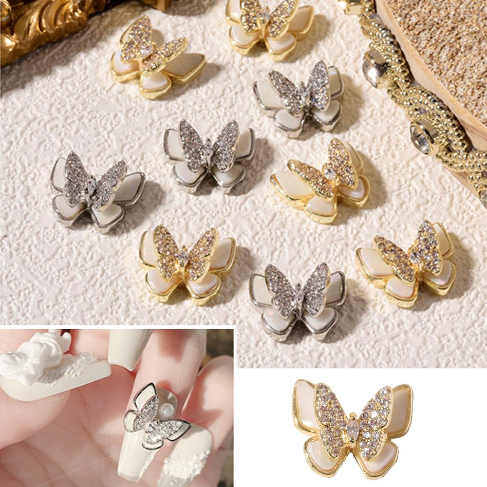 AUGUSTINA Agustina Butterfly Nail Rhinestones 1 Pc Bilayer Butterfly Zircon Bor Shiny Manicure Aksesoris