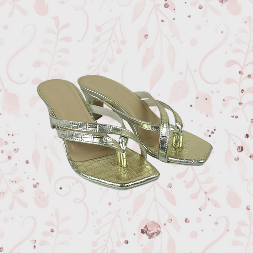 Grosir Sandal Heels Jepit Pesta Wanita Cantik Gold