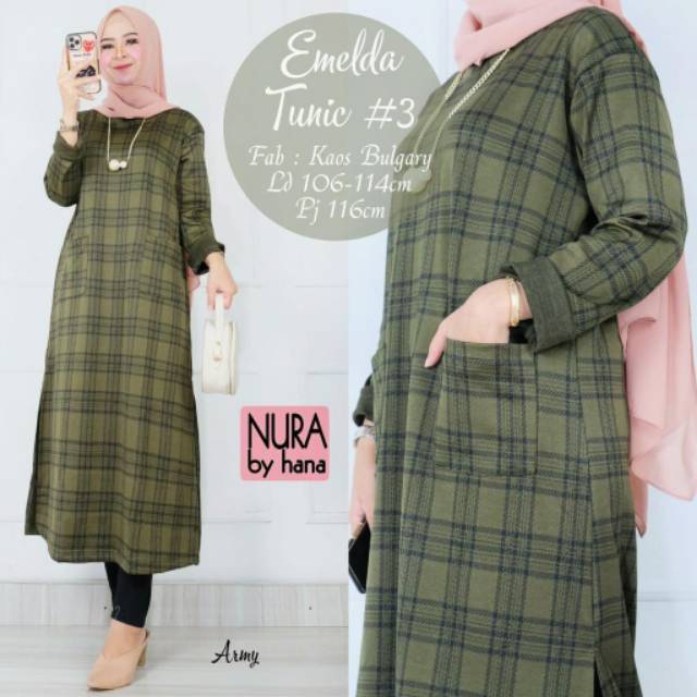 EMELDA TUNIC / TUNIC KAOS BONIA / TUNIC MOTIF KOTAK / TUNIK KAOS / TUNIK  KAOS BULGARY