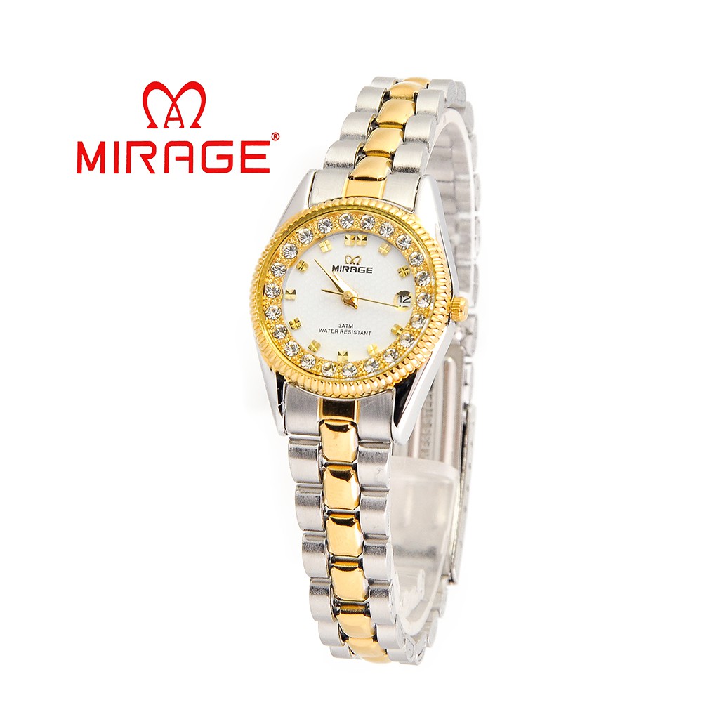 Jam Tangan Mirage wanita Rx permata kombinasi tanggal aktif Garansi Original 1 tahun Anti Karat-Uk Kecil 2.7cm