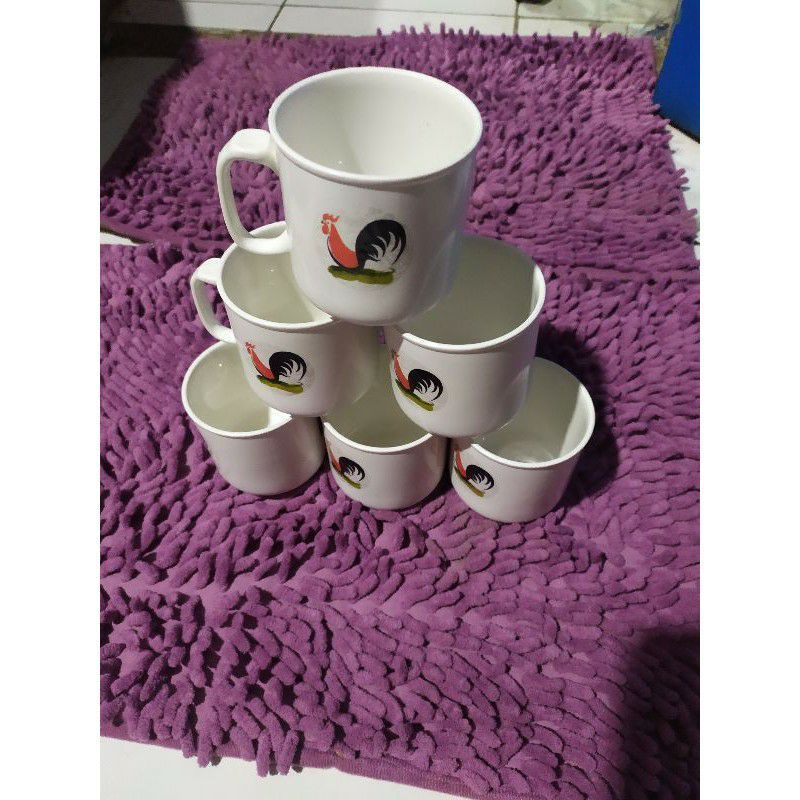 Hot item 6 pcs Mug Gelas Cangkir Ayam Jago Plastik Wadah Minum 310 ml Basic Home