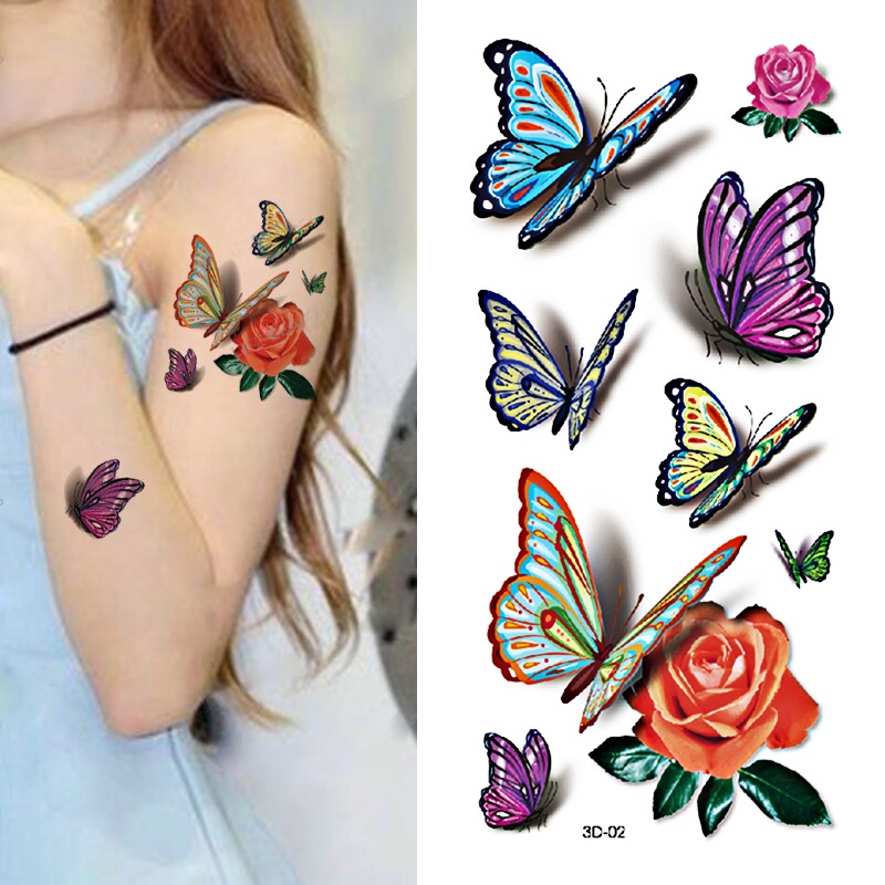 【BTI】3D Bunga Berwarna-warni Tato Sementara Gadis Bunga Palsu Stiker Tato Tato Kupu-kupu
