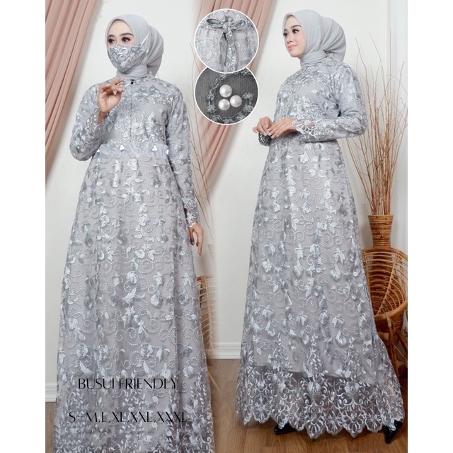 Gamis Haira Termurah (Free Masker Brukat) Gamis Lebaran Full Brukat Tile Mutiara  / Size S-M, L , XL, XXL,XXXL  / Gamis Pesta / Gamis Kondangan / Gamis Brokat Muslimah