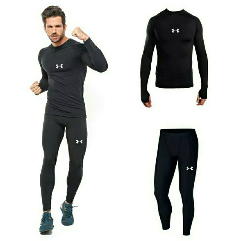 Paket Murah Baju Kaos Daleman Manset Baselayer Lengan Panjang dan Celana Legging Panjang