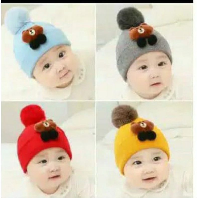 Topi bayi kupluk model boneka pompom usia 0-12 bulan