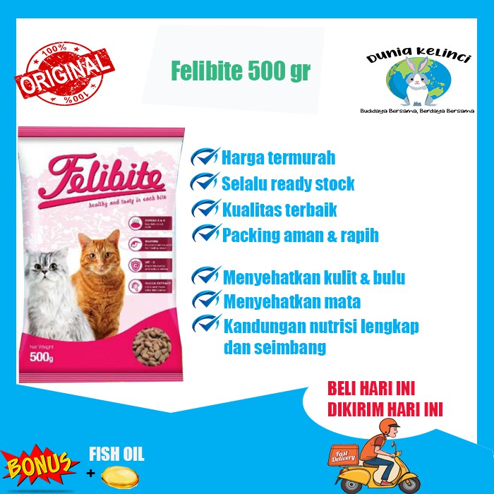 MAKANAN KUCING FELIBITE 500 GR CAT DRY FOOD PAKAN KERING MAKAN PELET