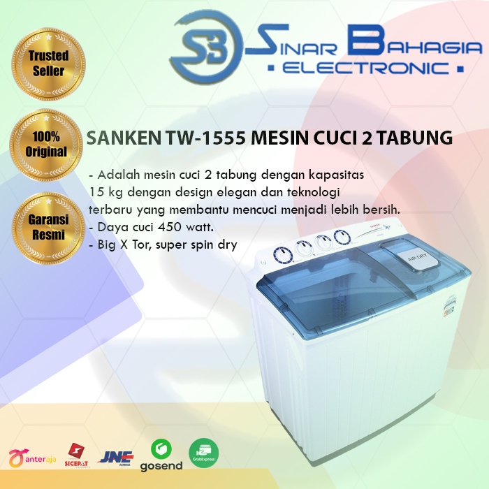 SANKEN TW-1555 MESIN CUCI 2 TABUNG 14 KG (NEW) ( KHUSUS BANDUNG)