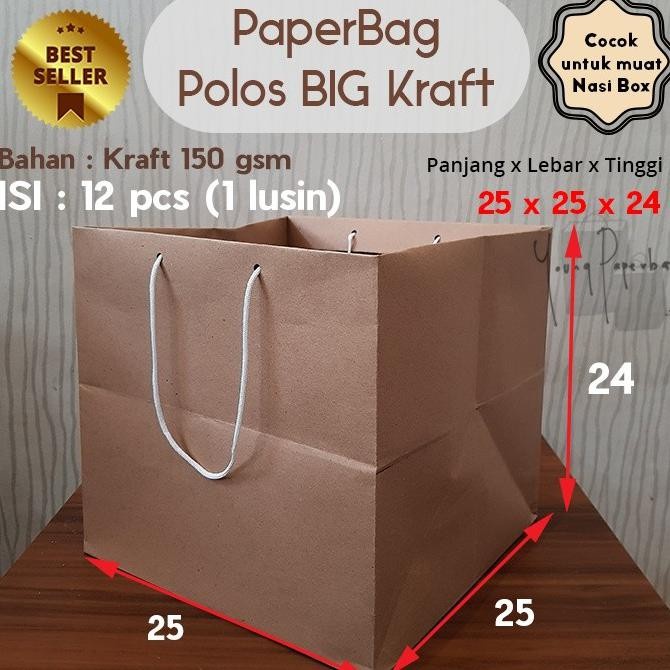 

(TERLARIS) Sale Paper Bag/Tas Kertas Paperbag Polos Kraft Kotak Nasi Box 25 X 25