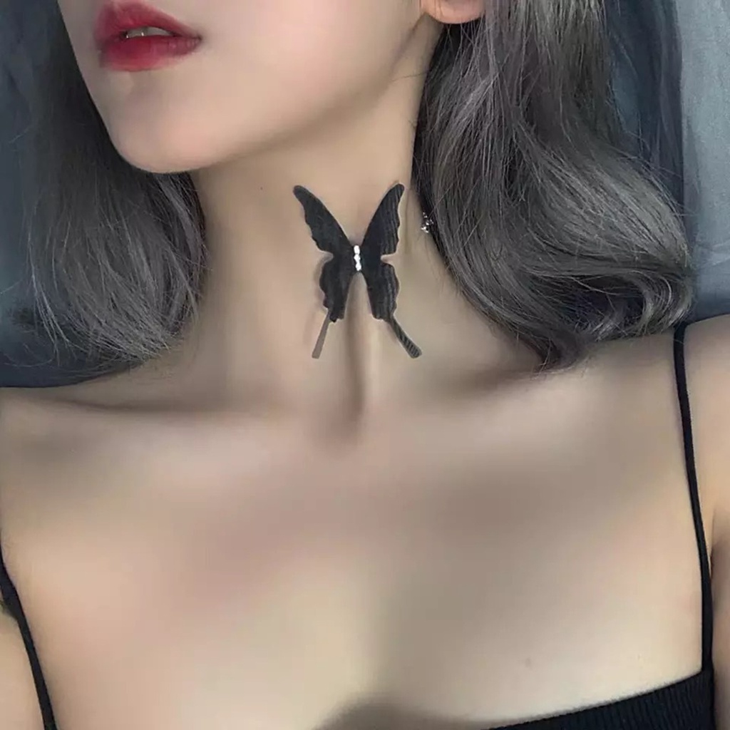 Hu Hu Hu Hu Hu Alat Bantu Pasang Kacamata♡ Kalung Choker Bentuk Kupu-Kupu Bahan Alloy Untuk Wanita