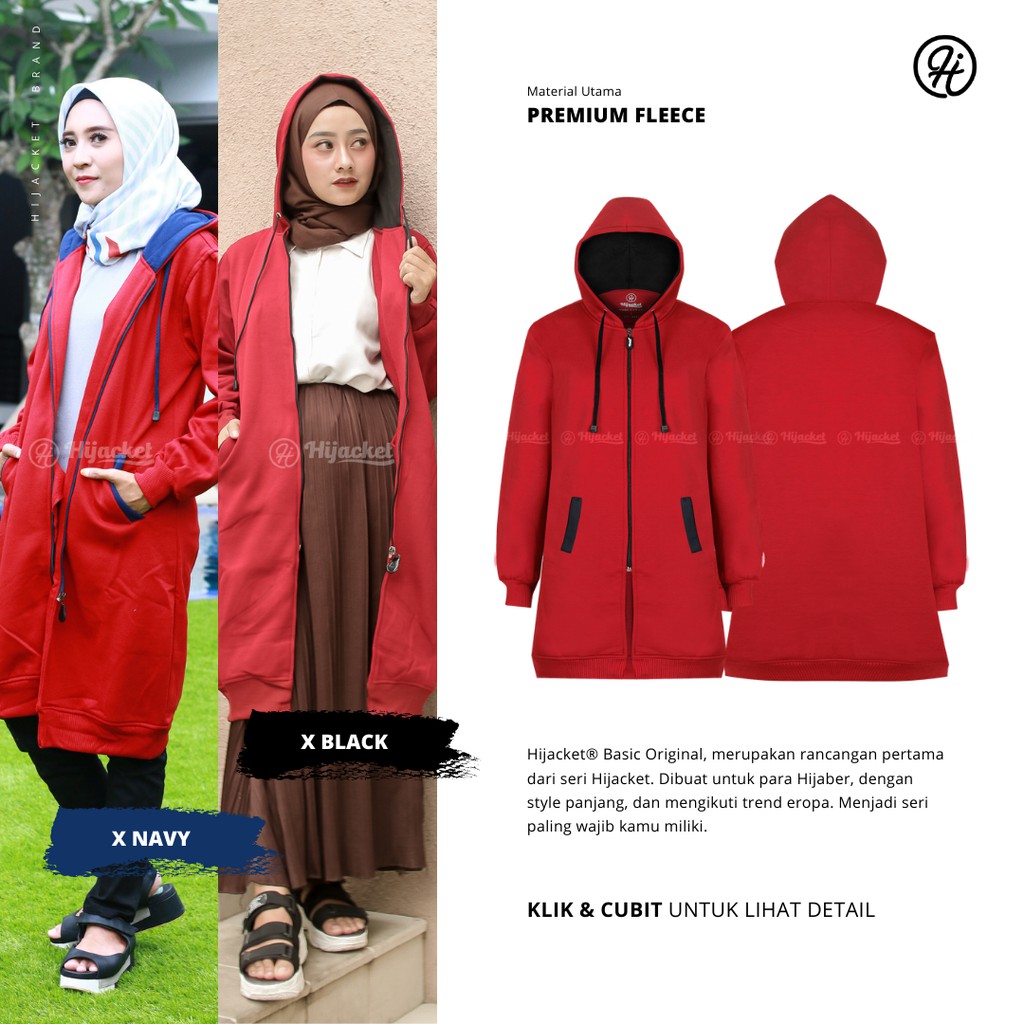 Jaket Tebal Wanita Hijab Hijacket Basic Black Hijaket Hoodie Original Model Polos Panjang-4