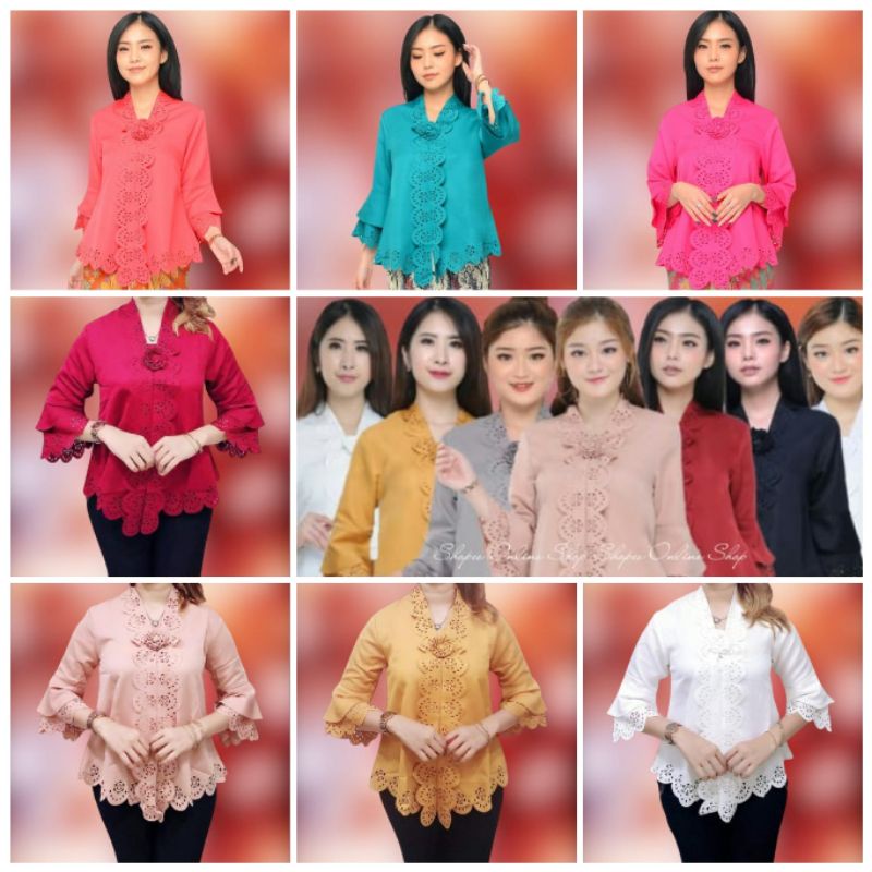 Atasan kebaya encim modern katun laser import lengan trompet 2 susun