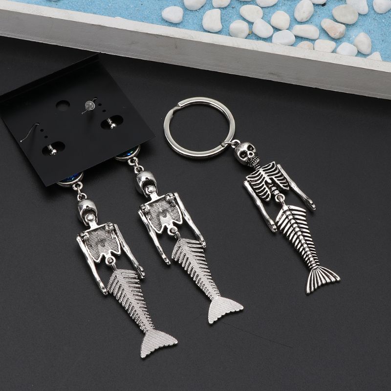 SIY  Beauty Fish Skeleton Sliver Hook Dangle Earrings Gothic Skull Fashion Jewelry