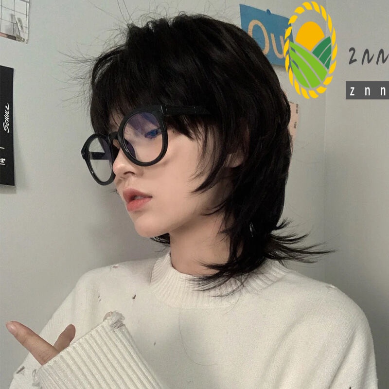 Pria rambut wig Rambut alami datang Serigala ekor wig laki-laki kepala belanak versi Korea realistis