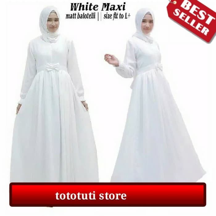 MUSLIMAH"Gamis Putih White Maxi Dress Balotelly - Putih, XL"