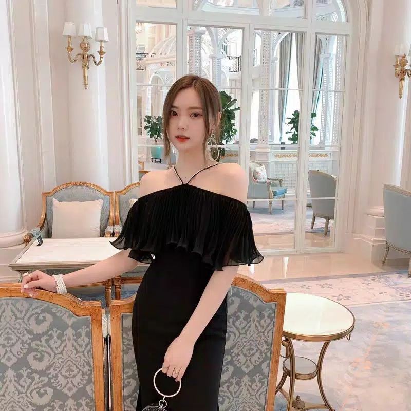 2461Mermaid Dress Import cewek Baju Dress Casual import Baju cewek ala fashion Korea Kekinian Hitam