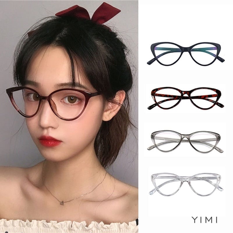 COD Kacamata Korea Wanita Kacamata Anti Radiasi Wanita Fashion Cat Eye retro flat Eyeglasses- AG2